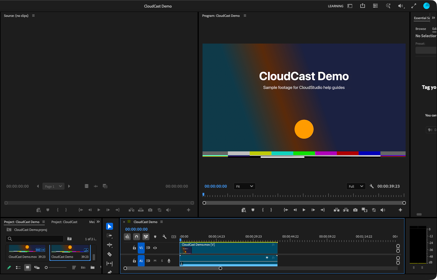 Premiere with the CloudCast demo sequence
